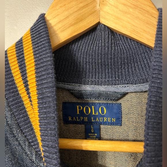 NWT Polo Ralph Lauren Polo Men's Denim Blue and Yellow "Polo Spellout" Jacket - Picture 2 of 3